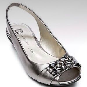 Anne Klein Iflex Lovesome Leather Jewel Embellished Slingback Peep-Toe Sandals